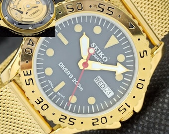Vintage Refurbished Seiko 5 Automatic 6309 Japan Mens Day/Date Golden Movement Black Dial Wrist Watch a272717-1