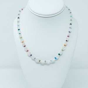 Fun Gemstone Necklace, Rainbow Multi Gem Necklace, Colorful Gem Necklace, Rainbow Moonstone Beaded Necklace, Oval Moonstone Beaded Necklace