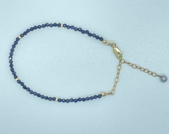 Tiny Sapphire Bracelet | Blue Sapphire and Gold Bracelet | Beaded Sapphire Gemstone Stacking Bracelet | Genuine Sapphire Bracelet |