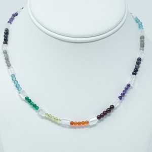 Rainbow Multi Gemstone Necklace, Colorful Gemstone Necklace, Multi Gemstone and Silver Necklace, Rainbow Gemstone Beaded Necklace