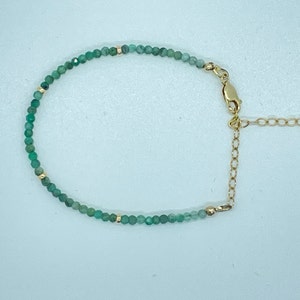 Tiny Emerald Bracelet | Green Emerald and Gold Bracelet | Beaded Emerald Gemstone Stacking Bracelet | Genuine Emerald Gemstone Bracelet