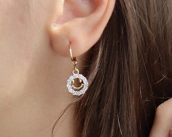 Gold FILLED Hoop Earrings Smiley Smiling Face Crystal Diamond Zircon Earrings Necklace SET Gold Crystals Jewelry Emoji Waterproof Jewelry