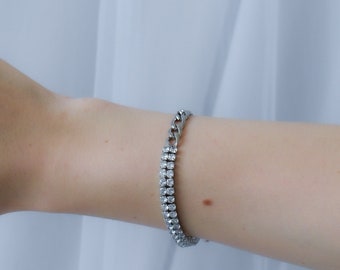 Silver Cubic Zircon Tennis Half Figaro Chain Couples Crystals Bracelet Set Non Tarnish Her Sister Wedding Summer Bridesmaid Bracelets Gift