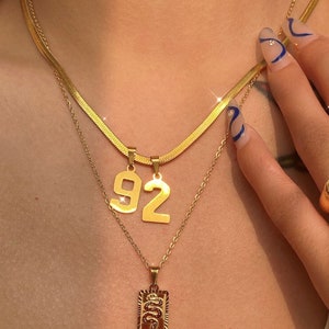 18k Gold Trendy Number Pendant Necklace Years Number 0 1 2 3 4 5 6 7 8 9 Digit Necklace Vintage Necklace Gift for Her Waterproof Non Tarnish