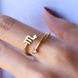 Gouden sterrenbeeld Schorpioen Maagd-ringen • Vissen Geboortesteenring Dagelijkse stapelring • Verstelbare ringen • Edelsteen Dierenriemsieraden • Verjaardagscadeaus