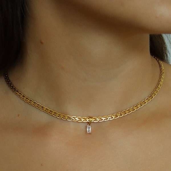 18K GOLD FILLED Vintage Style Gemstone Women Choker Necklace - Gold Jewelry Waterproof Necklace Anti Tarnish Zircon Necklace Gift For Women