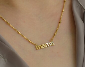 18K Gold Mama Pendant Necklace Gold Charm Gift For Mom Mother In Law Personalized Custom Gift Waterproof Necklace Mother's Gift