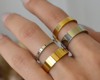 Silver Band Rings, Gold Band Ring Modern Everyday Rings, Wedding Statement Engraved Minimalist WATERPROOF Jewelry Gift For Men Rings