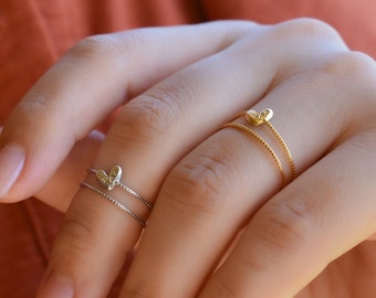 Heart Ring Gold Filled Open Double Band Minimalist Rings · Adjustable, Statement Love Rings Handmade Dainty Best Gift for Her Women Jewelry