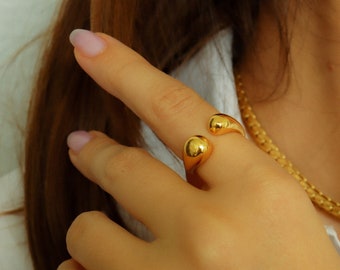 Gold Statement Adjustable Rings Chunky Open Finger Rings Gold Jewelry Anti Tarnish Rings Stainless Steel Ring - Can Engrave Inside the Ring