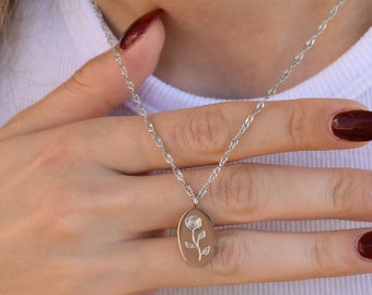 Silver BirthFlower Necklace, Floral Necklace, Flower Necklace, Zodiac Necklace Her  Birth Month Gift Minimalist Necklace, Waterproof Jewelry