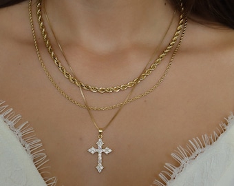 Gold Filled Cross Necklace Dainty Religious Cross Women Men Ankh Necklace Stainless Steel Chain Pray Rosary Pendant Gift Jewelry Waterproof