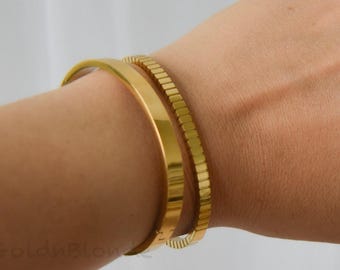 Custom Personalized 18K Gold Bangle Cuff Diamond Bracelet Crystal Zircon Laid Bracelet Set Gift Her Minimalist Jewelry WATERPROOF Bracelet