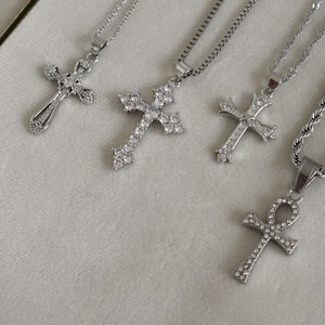 Silver Cross Necklace, Jesus Ankh Cross Charm Necklace, Silver Chain Necklace, Pray Necklace, Waterproof Minimalist Necklace