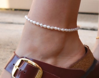 Pearl Anklet, Gold Filled Anklet, Women Anklet, Herringbone Anklet, Gold Filled Chain Anklet, Body Jewelry