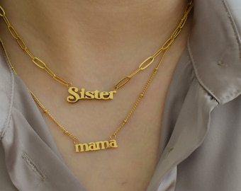 Gold Sister Pendant Necklace Best Friend Forever BFF Sister Cousin Personalized Gift Statement Waterproof Necklace Dream Love Mama Sister