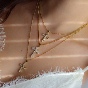Gold Filled Cross Necklace - Dainty Religious Cross Women Men Kids Necklace Chain Pray Rosary Pendant Gold Jewelry Waterproof Christmas Gift