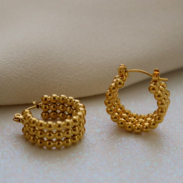 Gold Hoop Ball runden Kreis Ohrring Perle Ohrringe Edelstahl glatt Ohrstecker wasserdicht Schmuck nicht trüben Ohrringe Geschenk für ihre Frau