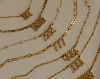 Gold Angel Number Necklace Lucky Numbers Gold Charm Pendant 111 222 333 444 555 666 777 888 999 Gift For Her Personalized Gift for Mom Her