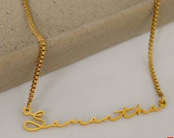 Cursive Font Gold Custom Necklace, Handwriting Name Necklace, Gold Filled Chain, Personalized Jewelry Arabic Font Gift Birthday Christmas