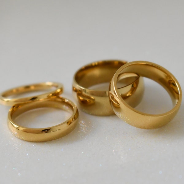 Gold Wedding Band Rings · Silver Band Ring · Engagement Ring · Stackable Rings · Couple Rings · Promise Rings · WATERPROOF Non Tarnish Rings