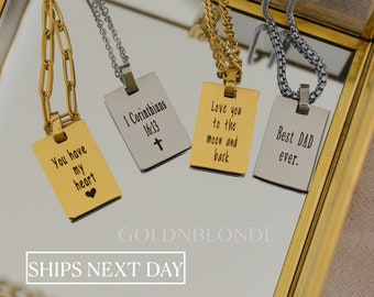 Custom Text Name Pendant Necklace Blank Square Charm Date Love Engraved Customized Personalized Necklace - Dog Pet Cat Tag - Special Message