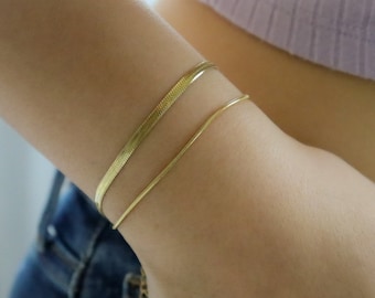 Gold Filled Snake Bracelet - Herringbone Gold Chain Bracelet - Handmade Bracelet Snake Chain Anklet Waterproof Jewelry Gift for Her Women