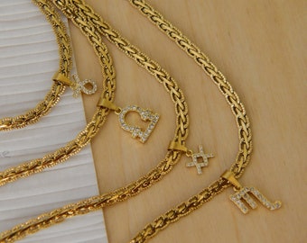 18K GOLD FILLED Vintage Choker w Crystal Tarot Zodiac Sign Waterproof Jewelry Herringbone Gold Necklace Vintage Jewelry Constellations Gift