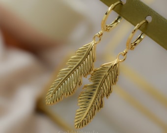 Gold Filled Leaf Pendant Charm Earrings Set Palm Tree Leaf Pendant Waterproof Minimalist Jewelry Curry Leaf Shape Vintage Gift for Her Women