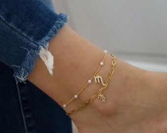 Gold Zodiac Sign Anklet Bracelet Women Tarot Card Deck Gif Anklet Waterproof Chain Anklet Beaded Anklet Gold Filled Pearl Figaro Rope Anklet