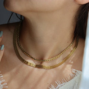 18K GOLD FILLED Vintage Choker Mesh Choker Necklace Women Choker,  WATERPROOF Gold Gift Jewelry Anti Tarnish Necklace 
