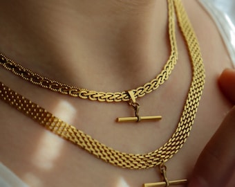 GOLD FILLED T Bar Pendant Necklace - Vintage Choker Necklace Solid Bar Chain Her Women Birthday Gift for Wife Anniversary Waterproof Elegant