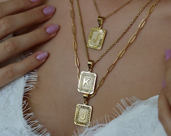 18K Gold Cross Charm Initial Necklace 