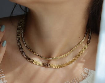 18K GOLD FILLED Vintage Choker Necklace Women Choker - Mesh Choker Necklace - Waterproof Jewelry Gold Necklace Non Tarnish Minimalist Unique