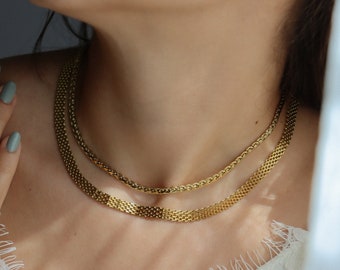 18K GOLD FILLED Vintage Choker Necklace Women Choker - Mesh Choker Necklace - Waterproof Jewelry Gold Necklace Non Tarnish Minimalist Unique