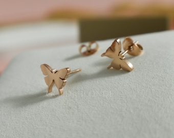 Rose Gold Stud Earrings Butterfly Studs Gold Filled Kids Earrings Stud Earrings WATERPROOF Women Jewelry Dainty Small Minimalist Earrings