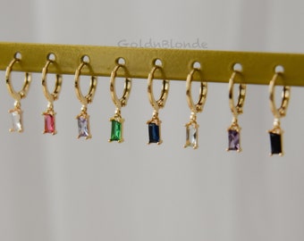 Gold FILLED Hoop Earrings Colorful Zircon Charms - Herringbone Chain Necklace Gold Charm Snake Necklace Her Gold Necklace Waterproof Jewelry