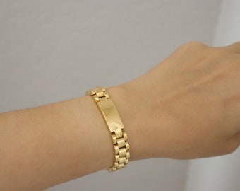 Gold Watch Link Bracelet Waterproof Customized Personalized Name Engraving Jewelry Women Bracelet Men Bracelets Cuff Bangle Hot Summer Gift