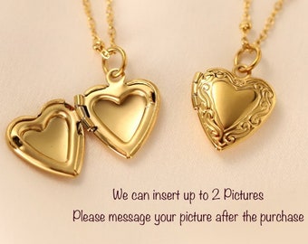 Heart Locket Jewelry Gold Necklace Sign Lovers Gift for Her Woman Love pendant Heart Picture Locket Personalized Waterproof Mothers Day Gift