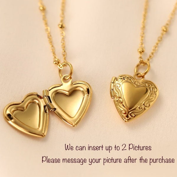 Heart Locket Jewelry Gold Necklace Sign Lovers Gift for Her Woman Love pendant Heart Picture Locket Personalized Waterproof Mothers Day Gift