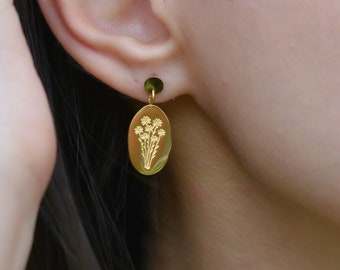 Gold Filled BirthFlower Earrings・Flower Birth Month Birthday Earrings Stud Dangle Aster Earrings WATERPROOF Helix Piercing Her Gift Jewelry