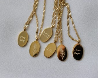 Gold BirthFlower Twist Chain Floral Necklace, Flower Necklace, Floral Zodiac Necklace,  Birth Flower Month Gold Necklace, Waterproof Jewelry