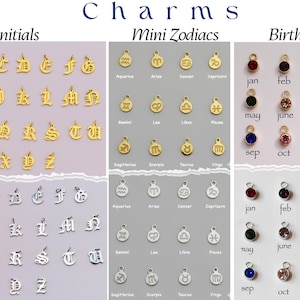Add on Silver Gold Charms・Crystal Birth Stones Old English Letter Charm for Necklace Bracelet Anklets Jewelry Tarnish Free Minimalist Gift