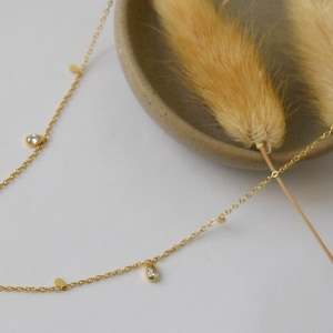 18k Gold FILLED Minimalist Crystal Water Drop Rectangle Mini Charm Necklace Dainty Minimalist Daily Wear Elegant Mom Me Necklace Gift Her