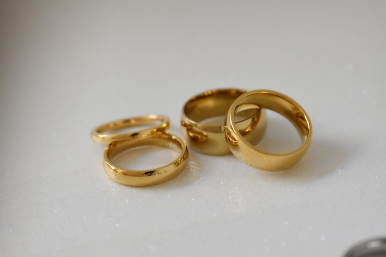 Silver Wedding Band Rings, Gold Band Ring, Personalized Engraved Stackable Rings Couple Rings, WATERPROOF Name Date Love Memorial Mens Rings image 3