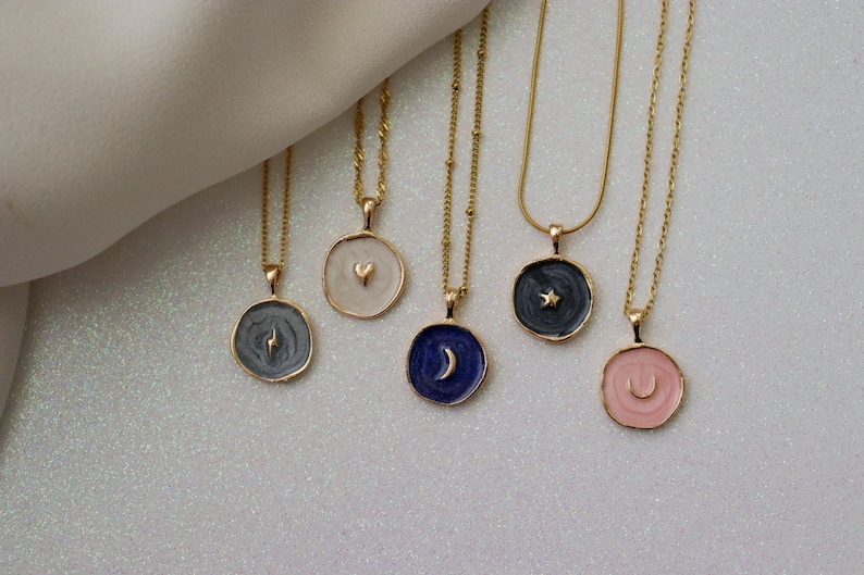 18K Gold Color Coin Necklace Heart Star Moon Shape Round - Etsy