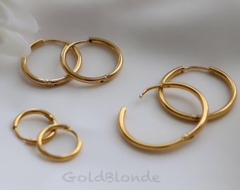 18K Gold Filled Hoop Earrings, Minimalist 30mm 40mm 50mm Anti Tarnish Thin Hoops Earrings, Huggie Women Waterproof Earrings Gift Her Jewelry