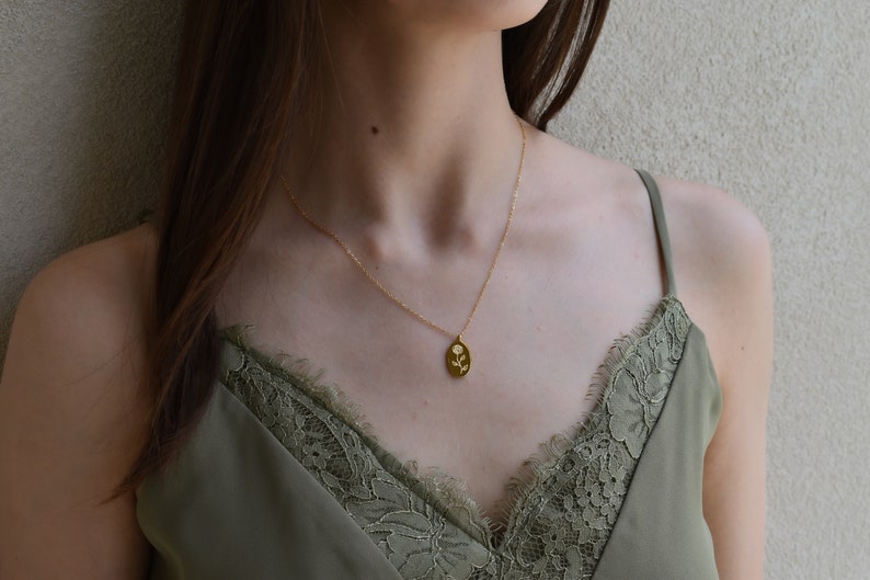 Gold Filled Birth Flower Necklace, Floral Necklace, Birthday Necklace, Zodiac Necklace, Birth Month Christmas Women Gift, Waterproof Jewelry image 3