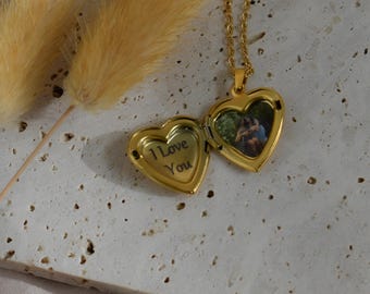 Heart Locket Jewelry Gold Necklace Sign Lovers Gift for Her Woman Love pendant Heart Picture Locket Personalized Waterproof Mothers Day Gift