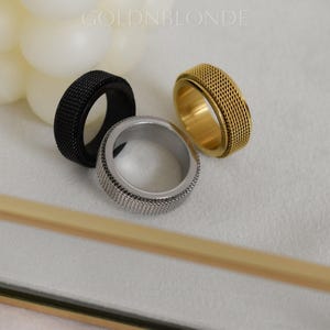 Fidget Spinner Rings Couples Étanche Or 18 carats Argent Noir Anneaux Durables En Acier Inoxydable Spinner Bijoux